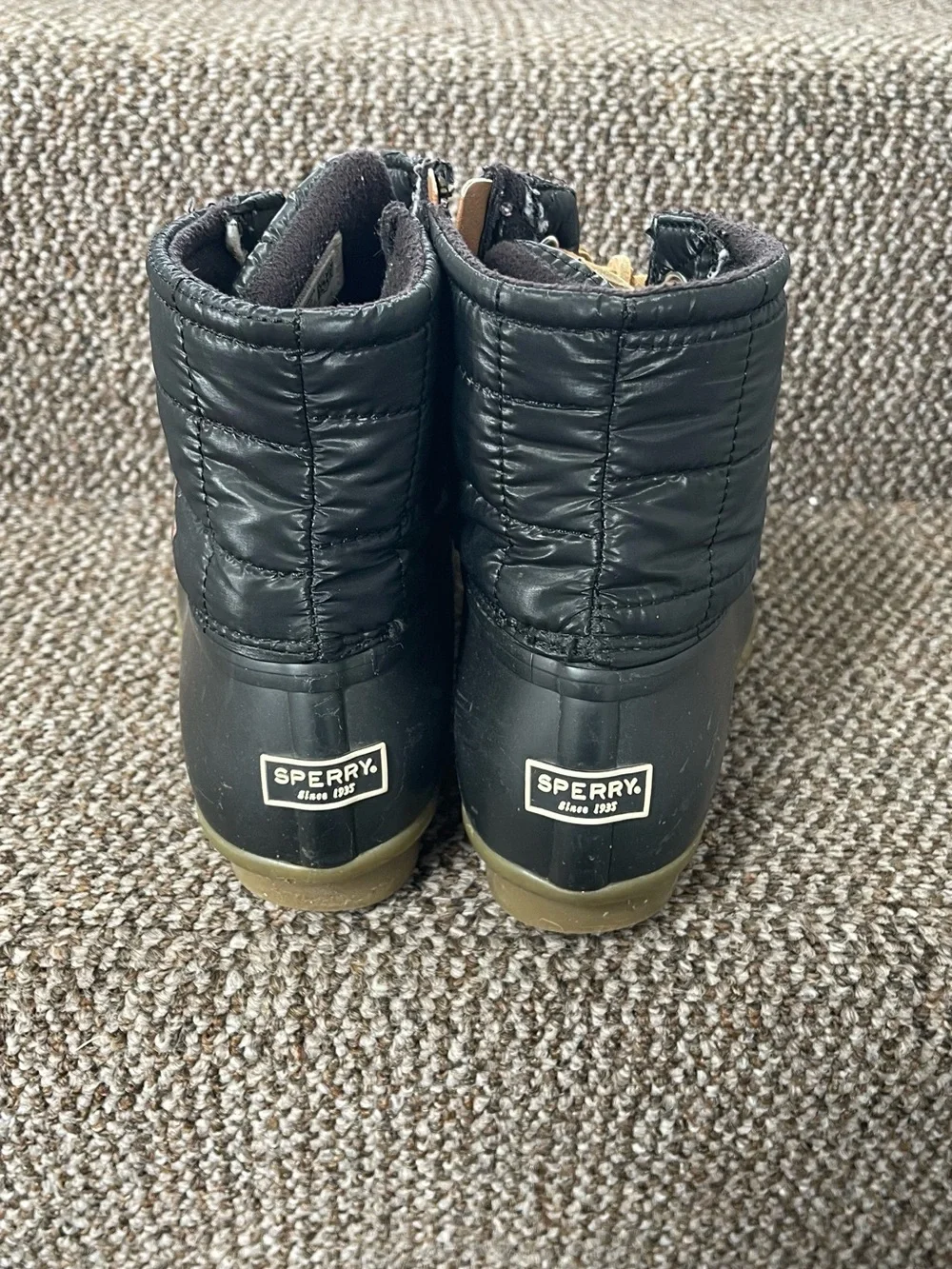 Sperry Black Duck Boots with Tan Laces and Quilted Upper